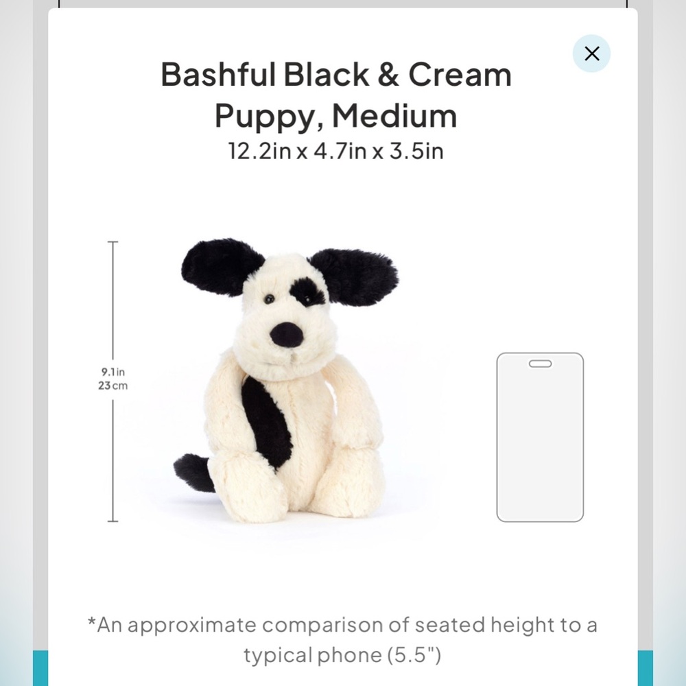 Jellycat Bashful Black & Cream Puppy - Medium 12” - Picture 12 of 12